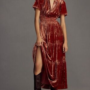 Anthropologie Velvet Maxi Dress in Rich Copper